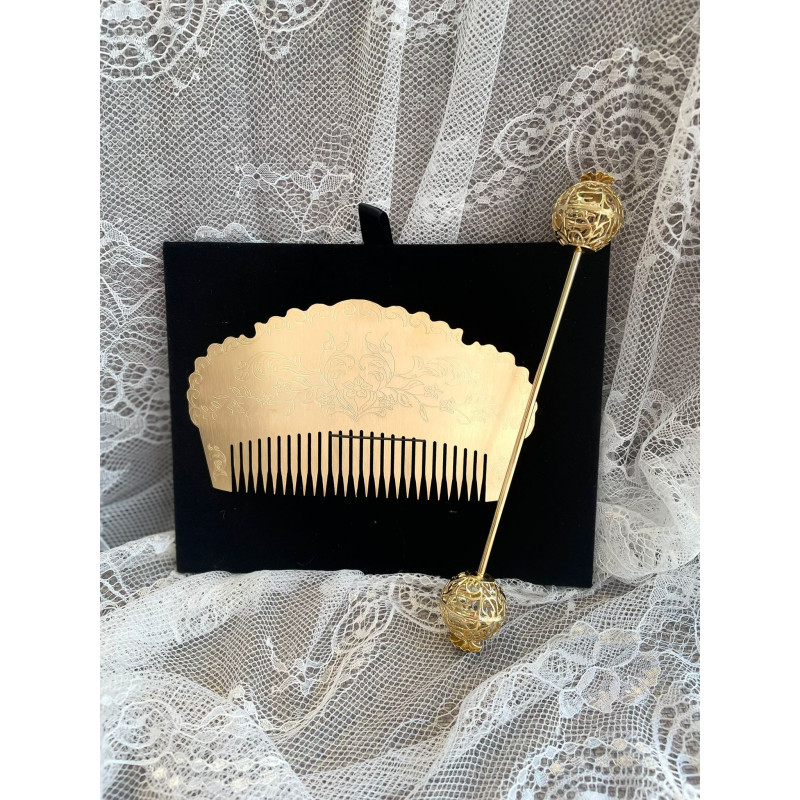 Peineta de Huertana con Pincho | Grabado Floral – Dorada, Plateada, Oro Viejo o Plata Vieja