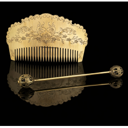 Peineta de Huertana con Pincho | Grabado Floral – Dorada, Plateada, Oro Viejo o Plata Vieja