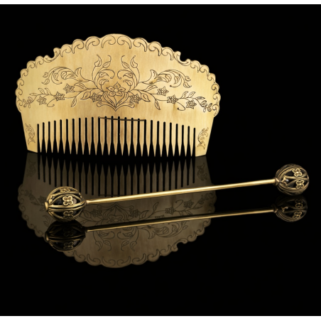 Peineta de Huertana con Pincho | Grabado Floral – Dorada, Plateada, Oro Viejo o Plata Vieja